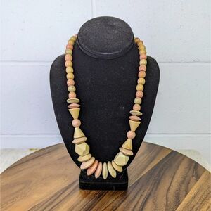 Vintage Chunky Wooden Necklace with Multi Tone Wooden Beads